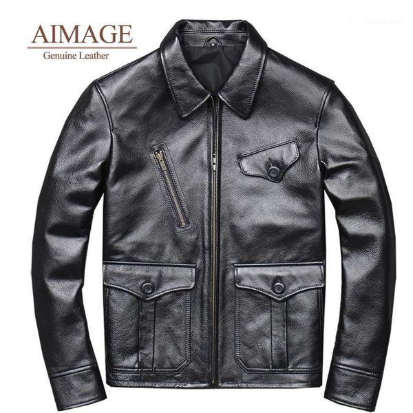 

men's leather & faux 2021 men jacket casual cow short lapel calf genuine coat couro genuÃ­no chaqueta cuero hombre, Black