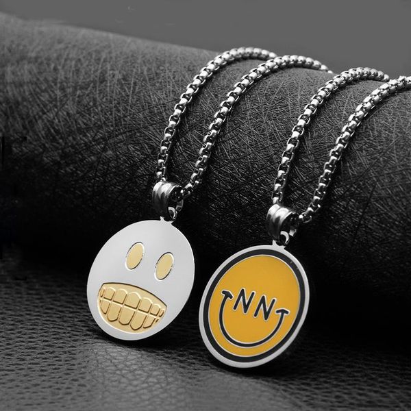

fashion simple round brand pendant necklace men and women hip-hop couple hanging jewelry necklaces, Silver