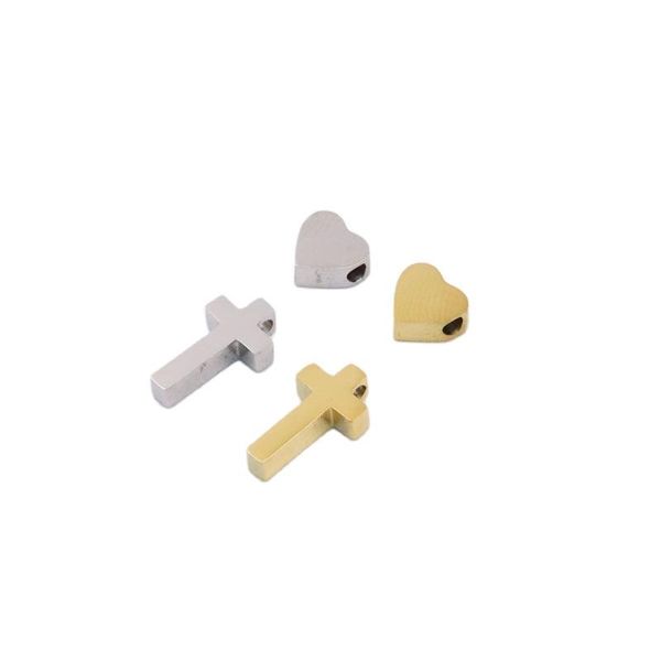 

charms 5pcs wholesell stainless steel mirror big hole heart cross pendant diy necklace bracelets unfading 2 colors, Bronze;silver