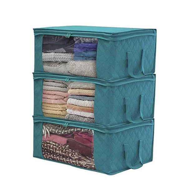 

clothing & wardrobe storage box organizer clothes bag clear window zipper non woven fabric basket with handles