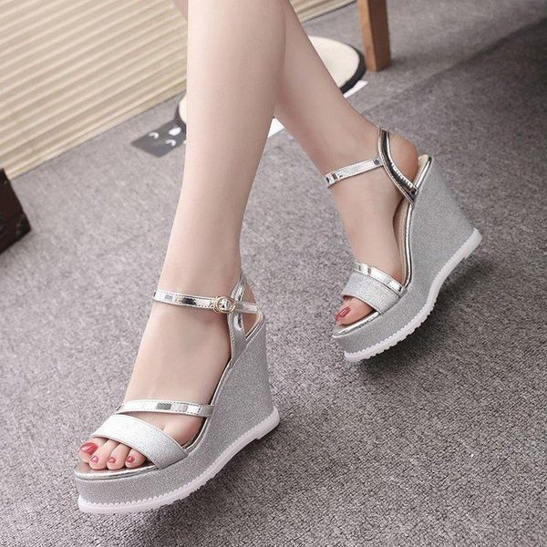 

summer women high heels platform sandals elegant wedges shoes ladies bling woman buckle sandalias mujer sandalia feminina, Black