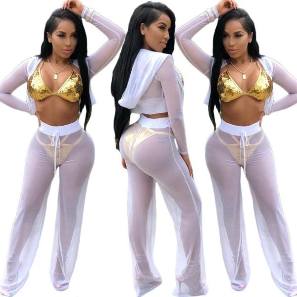 

women's jumpsuits & rompers pant set for women 2021 two piece crop mesh see though sheer club pink 2 outfits summer, Black;white