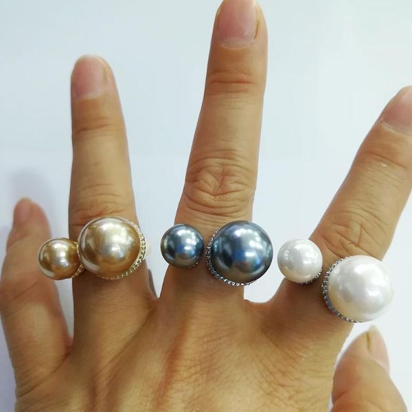 

wedding rings godki trendy imitation pearl bold statement ring for women cubic zircon finger beads charm bohemian beach jewelry, Slivery;golden