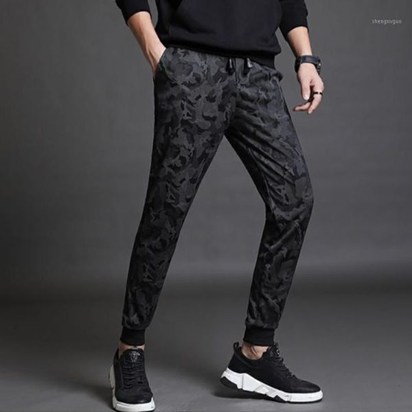 

men's pants men plus size elastic waist drawstring casual male sport printed trousers, Black