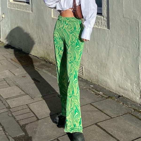 PAISLEY PRINT Y2K спортивные штаны Широкие брюки ног для женщин Летняя галстука красит зеленый высокая талия негабаритные моды брюки для женщин 210415