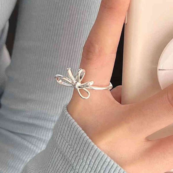 

band rings s925 sterling silver female bow bright design light luxury fashion j153x