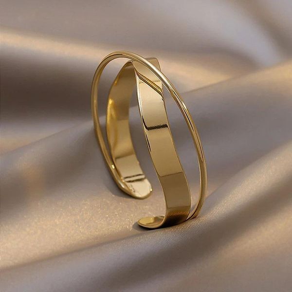 

bangle lovelink elegant gold color punk irregular double metal open bracelets for women charm party jewelry accessories gift, Black