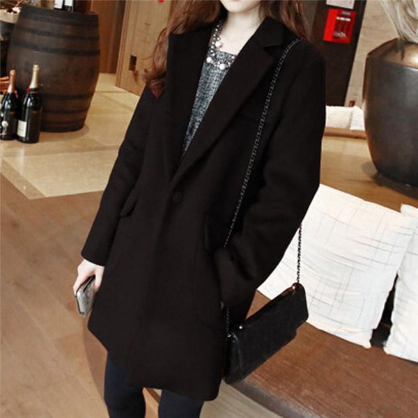 

women's wool & blends fall and winter 2021 korean version lapel thicker woolen overcoat double-breasted slim jacket woman long coats o2, Black