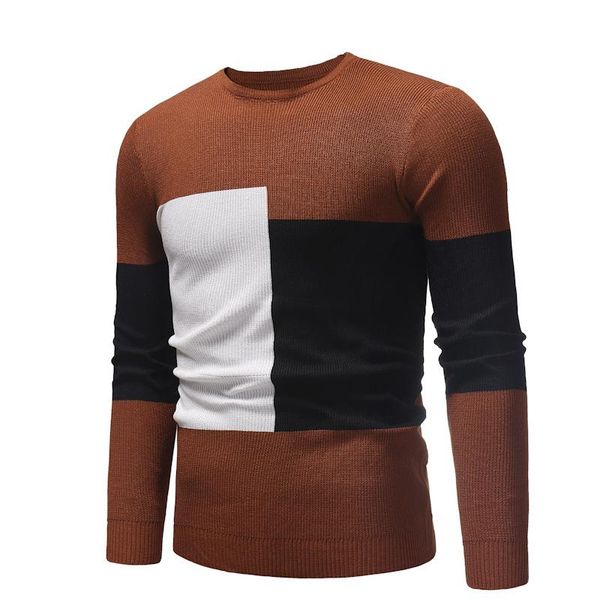 

men's sweaters 2021 autumn and winter foreign trade fashion comfortable base round collar matching color sweater, White;black