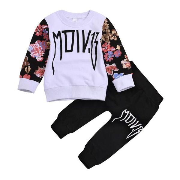 

clothing sets spring 2pcs kids boys girls clothes comfort and soft long sleeve floral daily leisure sweatshirt pants suit, White