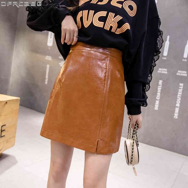 

casual dresses fashion bright latex skirt women high waist bodycon pu leather s autumn winter green brown black mini female qohh, Black;gray
