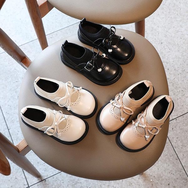 

flat shoes est spring autumn baby girls fashion patent leather big bow princess party danc solid color student flats, Black;grey