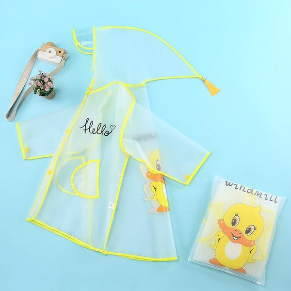 

raincoats children's raincoat cartoon eva little yellow duck student boys and girls with hood transparent cute poncho