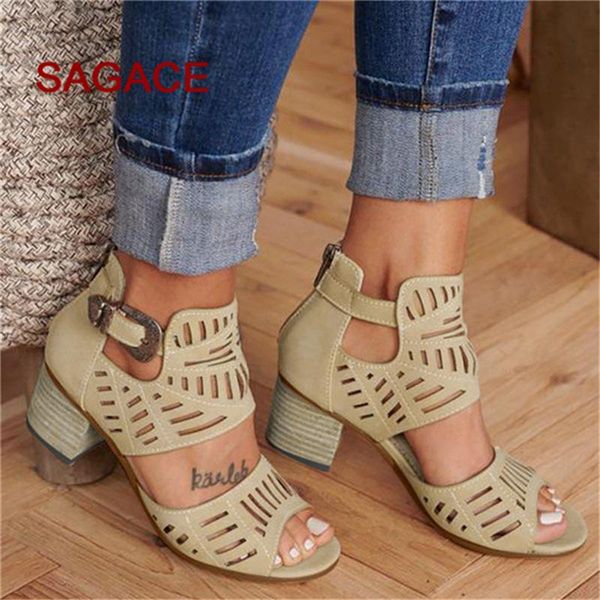 

dress shoes woman sandals summer pumps high heels thick peep toe buckle strap fashion hollow solid gladiator plus size 35-43, Black