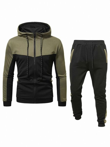 

men two tone zip up hoodie with joggers r2zb#, Gray