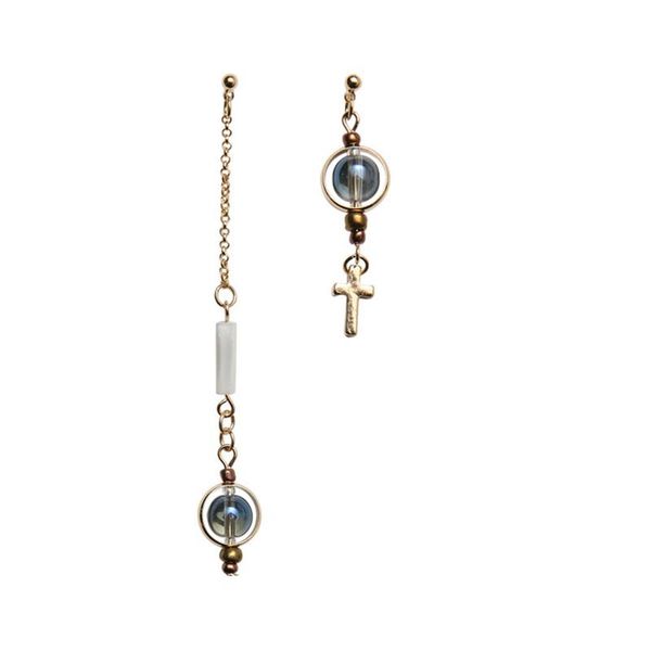 

dangle & chandelier s925 needle vintage long white shell gold color cross drop earrings for women asymmetric chain pendant earring, Silver