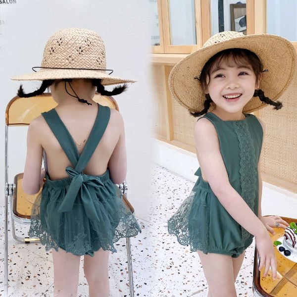 

children's suit children's one piece small flat angle bow net princess skirt cute children's swimsuit, Black