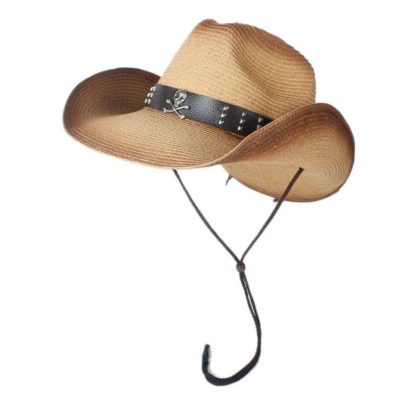 

stingy brim hats retro women men hollow western cowboy hat lady summer straw punk sombrero hombre beach cowgirl jazz sun size 57-59cm, Blue;gray