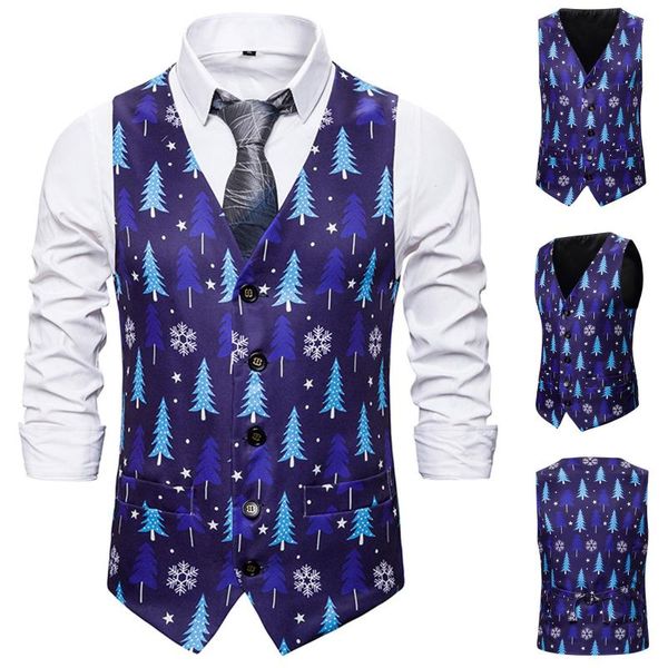 

men's vests christmas print slim suit vest autumn and winter casual printed single-breasted free, Black;white