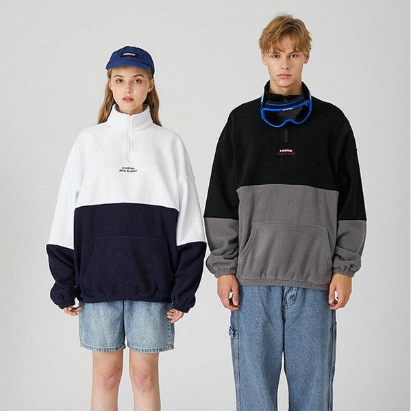 

women's hoodies & sweatshirts yupinciaga women man couple clothing harajuku contrast color lapel 2021 spring letter embroidery jumper p, Black