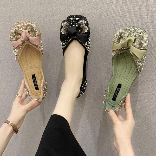 

dress shoes pink crystal sandals women's 2021 summer bow diamond square head single with shallow mouth evening, Black