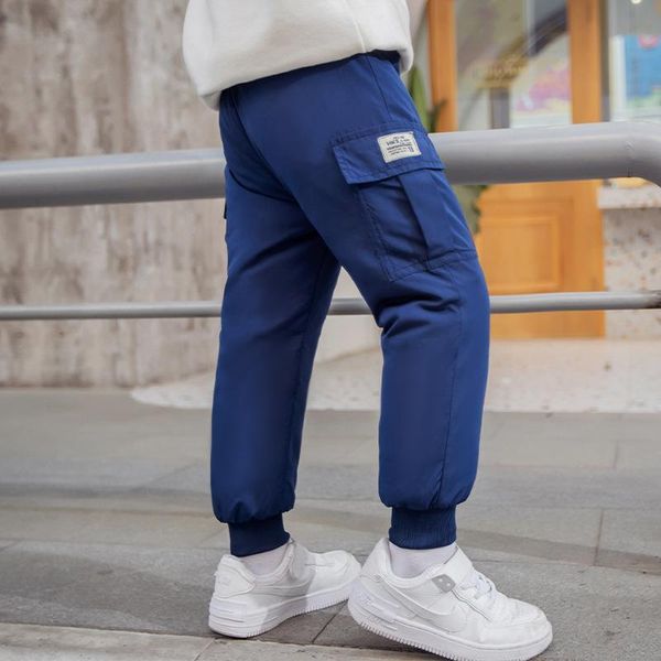 

trousers casual boys girls winter white duck down pants padded thicken warm fashion elastic baby children teenager kids outfits, Blue