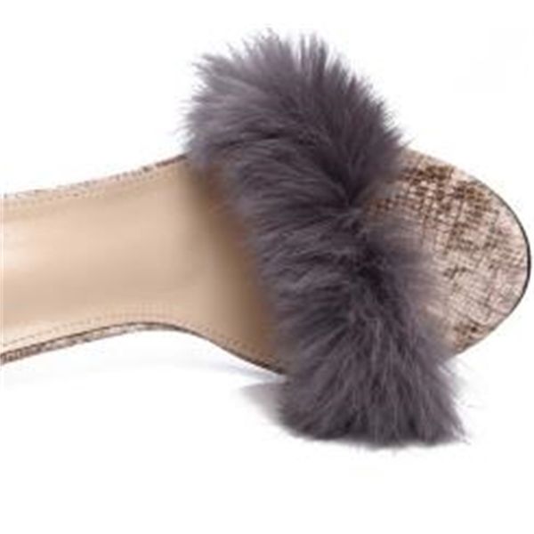 

designer-le strap fluffy feather stiletto high heel dress sandal, Black