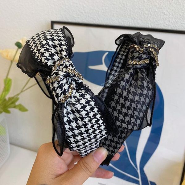 

fashion women' s hair accessories classic net yarn houndstooth headband rhinestone headwear girls hairband, Silver