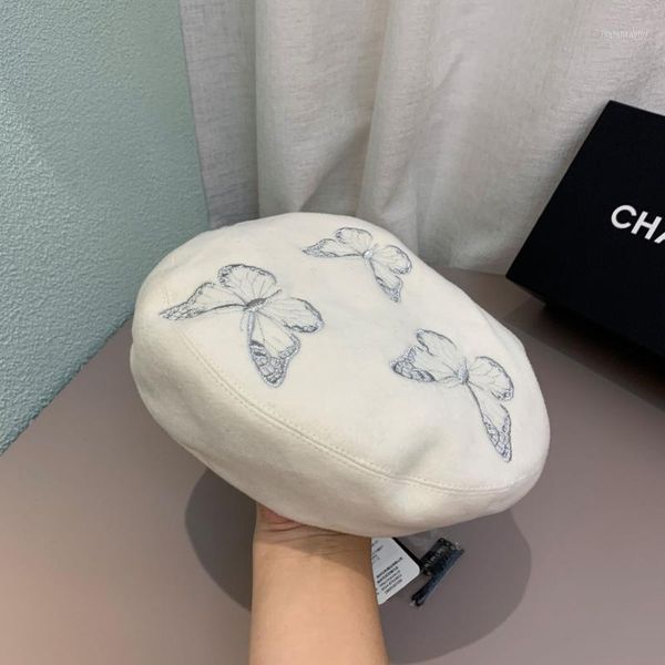

berets wool hat for women winter beret female butterfly painter temperament beanie quality, Blue;gray