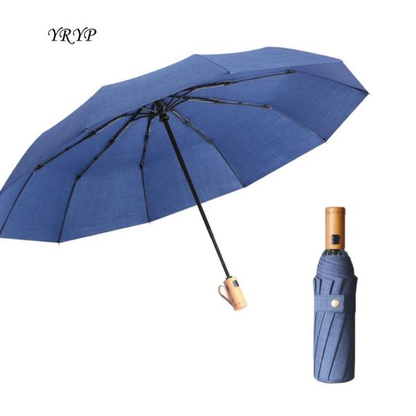 

umbrellas umbrella rain women man 3 folding portable wood handle outdoor large paraguas strong windproof business for men