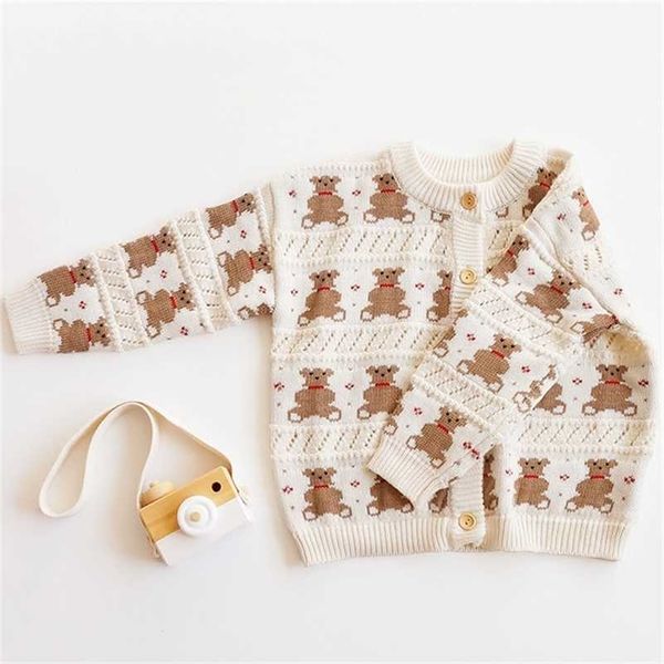 Milancel outono meninas cardigan urso suéter manga comprida knitwear korean crianças casaco roupas casuais 211106