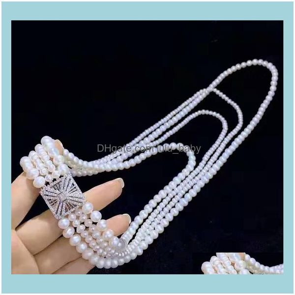 

chains necklaces & pendants jewelrychains handmade4strands white freshwater pearl necklace micro inlay zircon aessories button sweater long, Silver