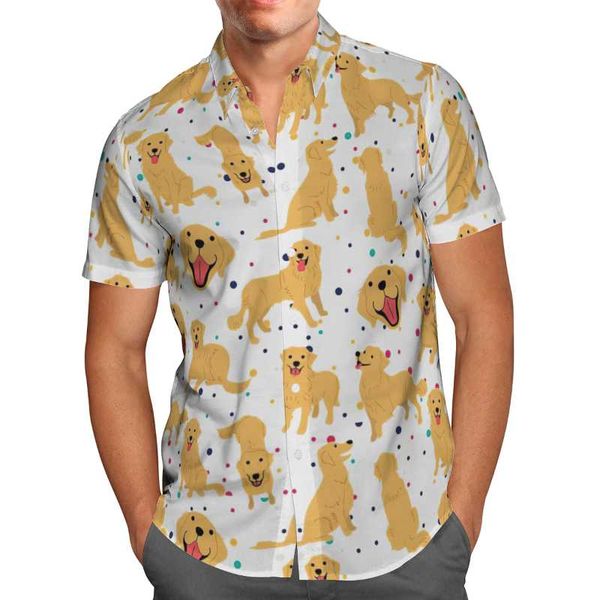 

men's casual shirts yellow puppy 3d hawaii shirt 2021 summer breathable short sleeve streetwear oversized 5xl, White;black