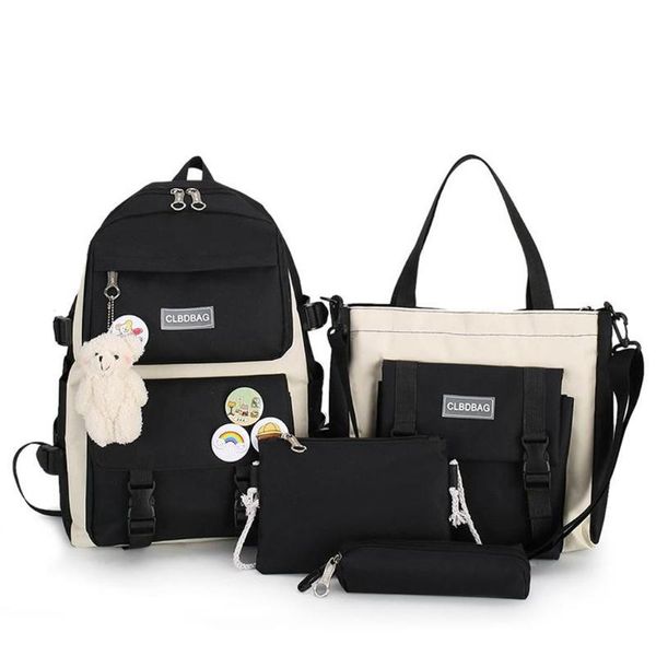 

school bags 4pcs/set canvas bag for teenagers girls student women travel backpacks female book 066f