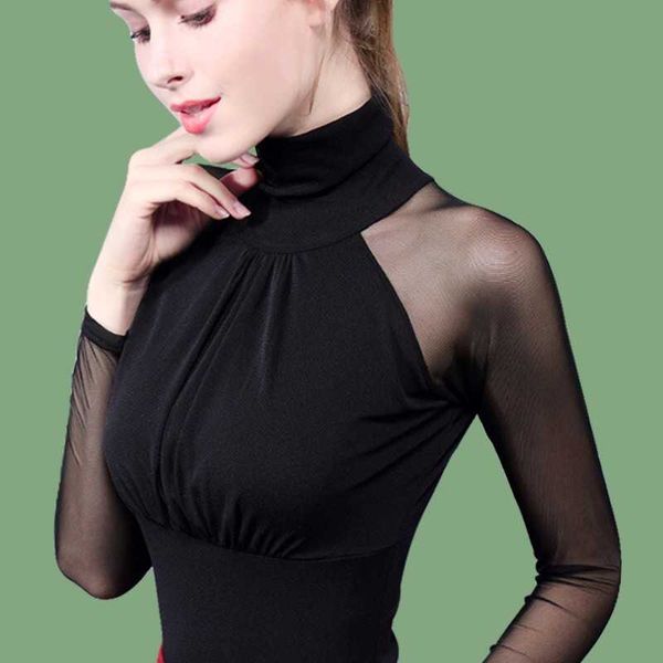 

women's t-shirt high collar net bottomed blouse autumn and winter 2021 versatile slim long sleeve lace women, White