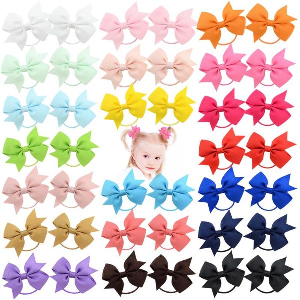 

hair accessories 20pcs/lot grosgrain ribbon bands for baby girls ponytail holder rubber band handmade rope headwear, Slivery;white