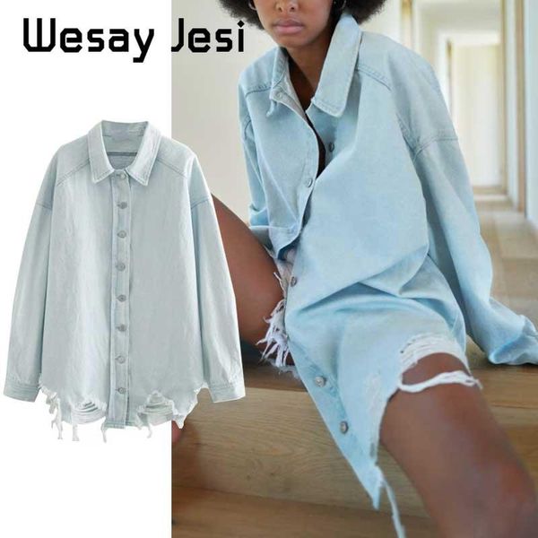 

women's jackets women 2021 fashion oversized frayed with fringe denim jacket coat vintage long sleeve tassel loose female outerwear chi, Black;brown