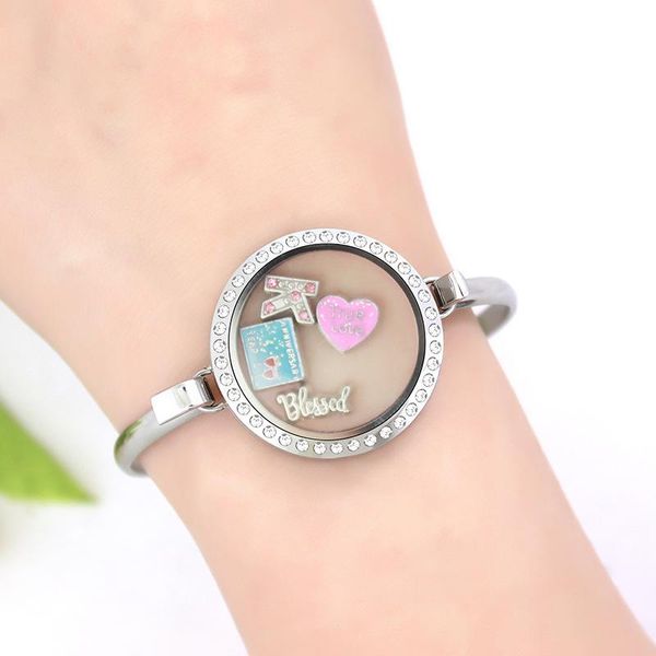 

bangle 10pcs 30mm novelty glass transparent floating po locket stainless steel bangles for diy making women's girls gifts jewelry, Black