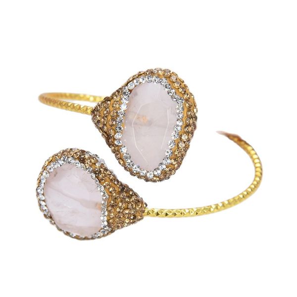 

guaiguai jewelry natural rose quartzs crystal cz pave gold color plated bangle bracelet handmade for women real lady fashion jewellry, Black