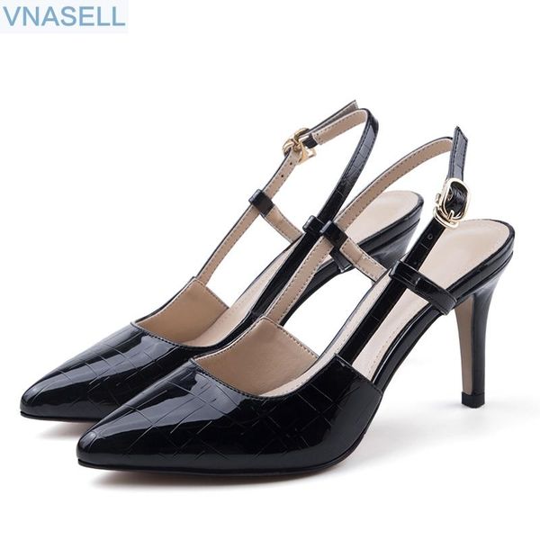 

korean version of pointed high heels back empty word buckle with sandals large size shoes low small, Black