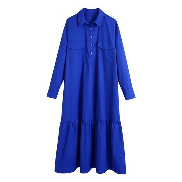 

casual dresses woman navy blue loose shirt long dress 2021 autumn female oversized pocket ladies solid high street, Black;gray