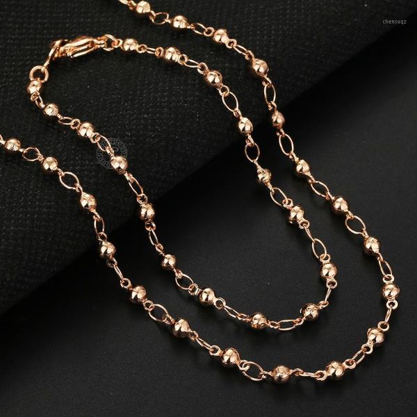 Brincos Colar 585 Rose Gold Bead Bracelet conjunto para mulheres casamento elegante conjuntos de jóias de link cadeia 4mm lcs21