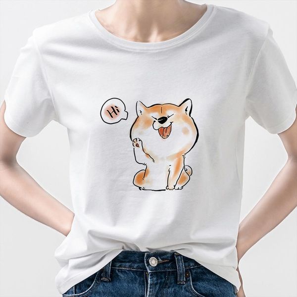 

Arrival Kawaii Shiba Inu Greet Mens T Shirts Printed Clothing Korean Style Clothes Vogue Men And Womens Cute Dog Lady, White;black