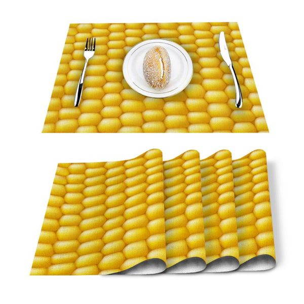 

table runner 4/6pcs yellow corn food texture kitchen placemat set dining mats cotton linen pad bowl cup mat home decor