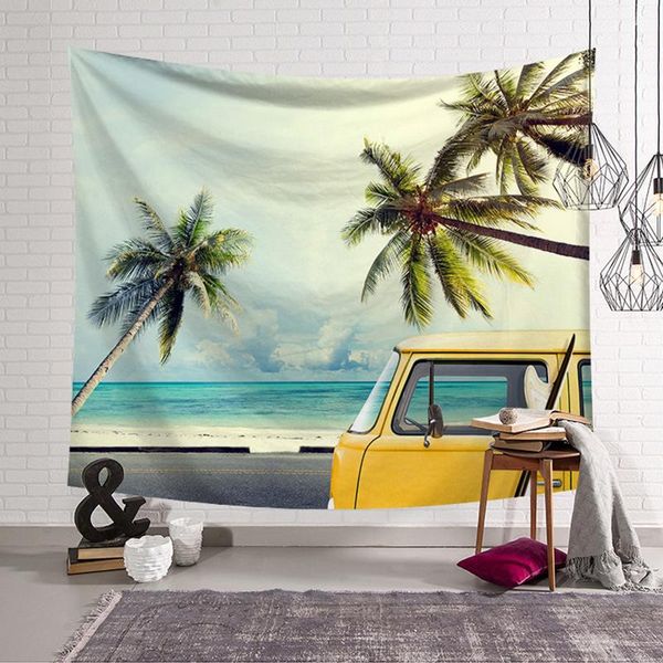 

tapestries wall hanging seascape palm tree boho decor carpet blanket beach yoga seaside bus nature scenery hippie tapestry