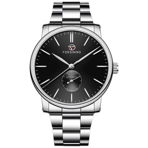 

wristwatches forsining fashion stainless steel strap automatic mechanical watch brand men's 4 hands clock waterproof, Slivery;brown