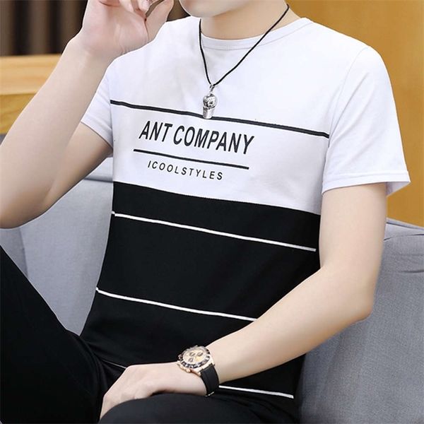 

men's t-shirts summer round neck short sleeve youth fashion stripe casual cotton slim fit t-shirt 4txt, White;black