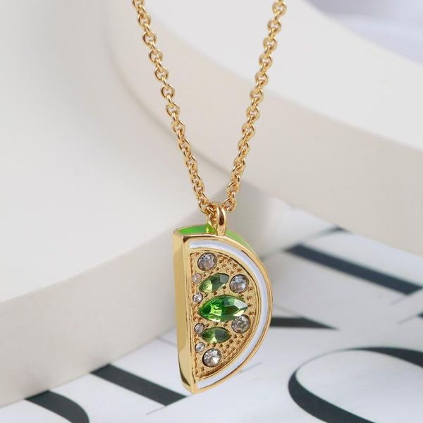 

pendant necklaces european american fresh sweet fruit series hand-painted glaze paint inlaid zircon lemon three-dimensional slice cute neckl, Silver