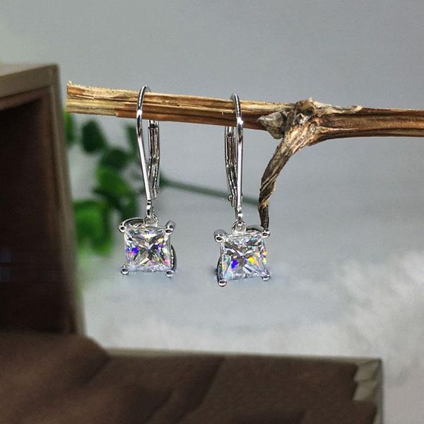 

dangle & chandelier female luxury crystal square stone drop earrings for women wedding jewelry white zircon vintage silver color cute small