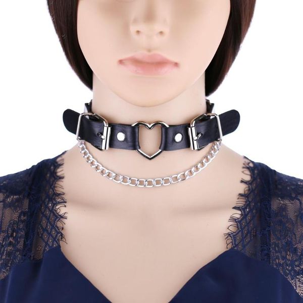 

harajuku leather necklace choker women man heart round spike rivet chain collar gothic hip hop bondage party gift jewelry chokers, Golden;silver